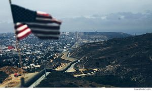 Frontera con la bandera de Estados Unidos de América