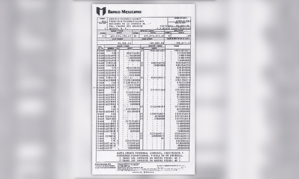 Fotografía de un recibo emitido por el banco de méxico prueba de la corrupción de Carlos Salinas