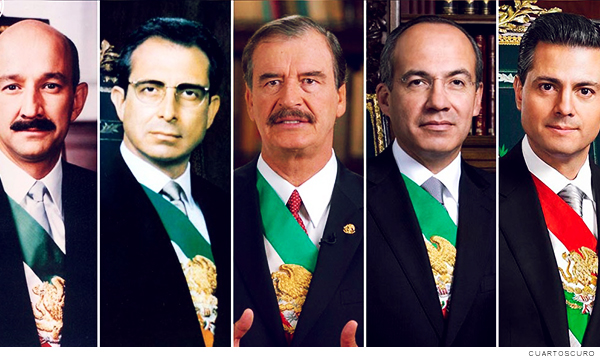 Expresidentes de México Salinas, Zedillo, Fox, Calderón y Peña Nieto
