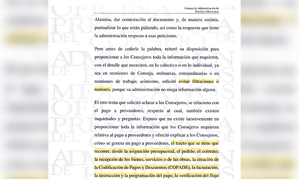 Rezago en pagos a contratistas de Pemex alarma al Consejo de Administración