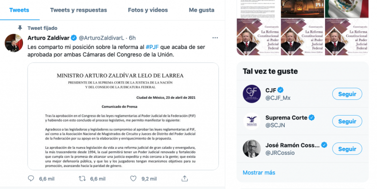 Twitter del ministro zaldívar