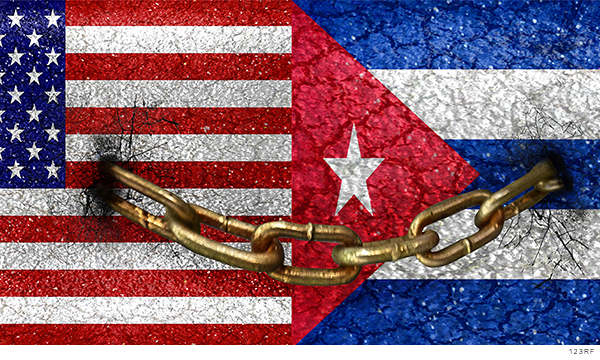 bandera de Cuba y Estados Unidos encadenadas