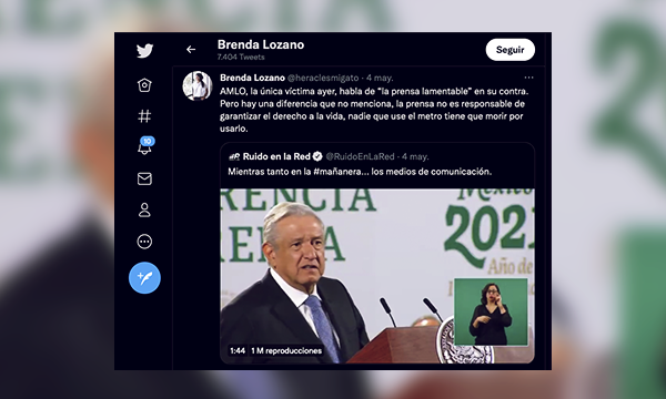 tweet de Brenda Lozano contra el gobierno de López Obrador