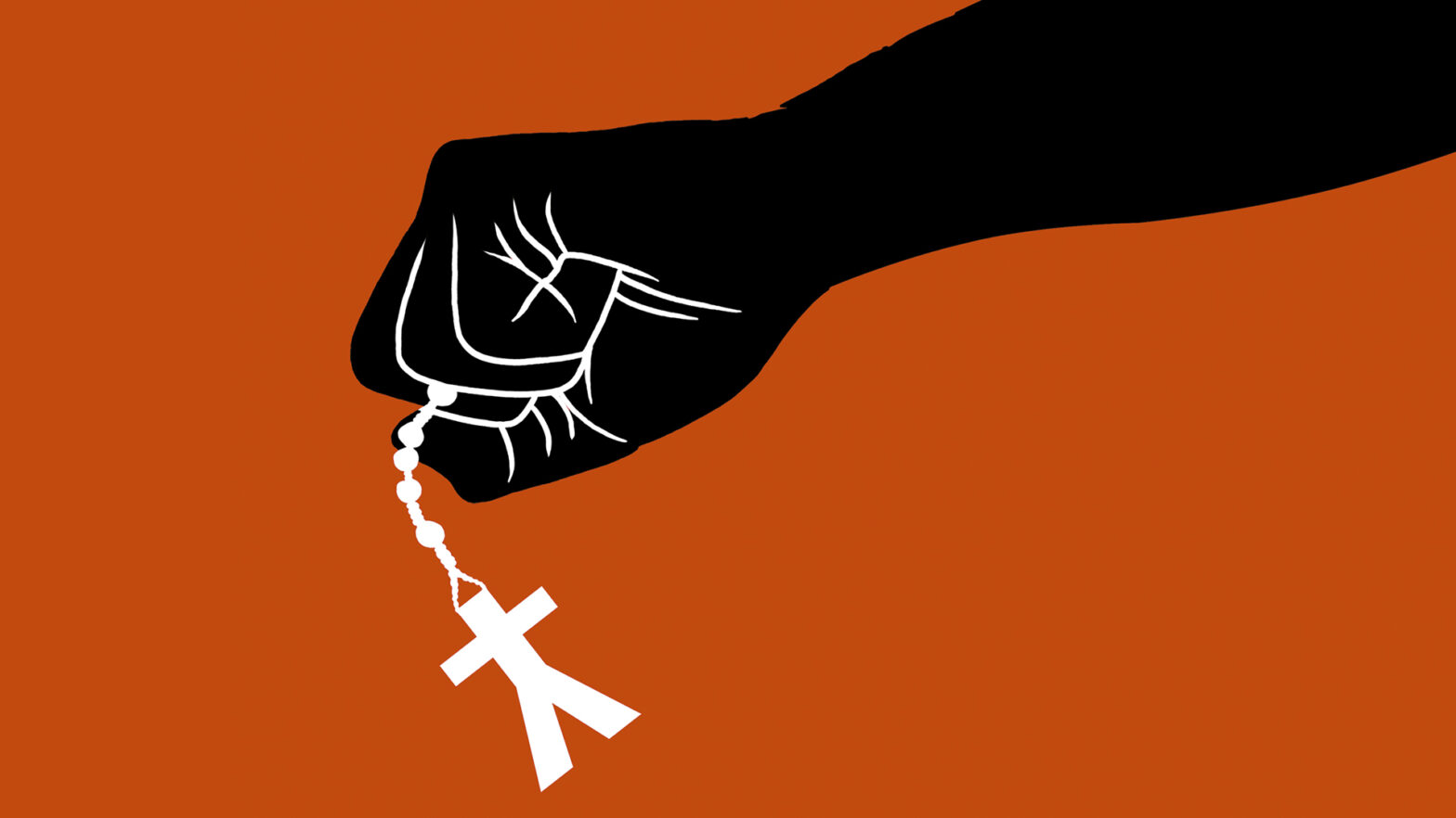 Mano sosteniendo un rosario con el símbolo de El Yunque