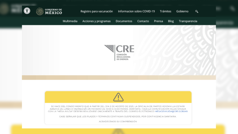 pagina web de la Comisión Reguladora de Energía (CRE)