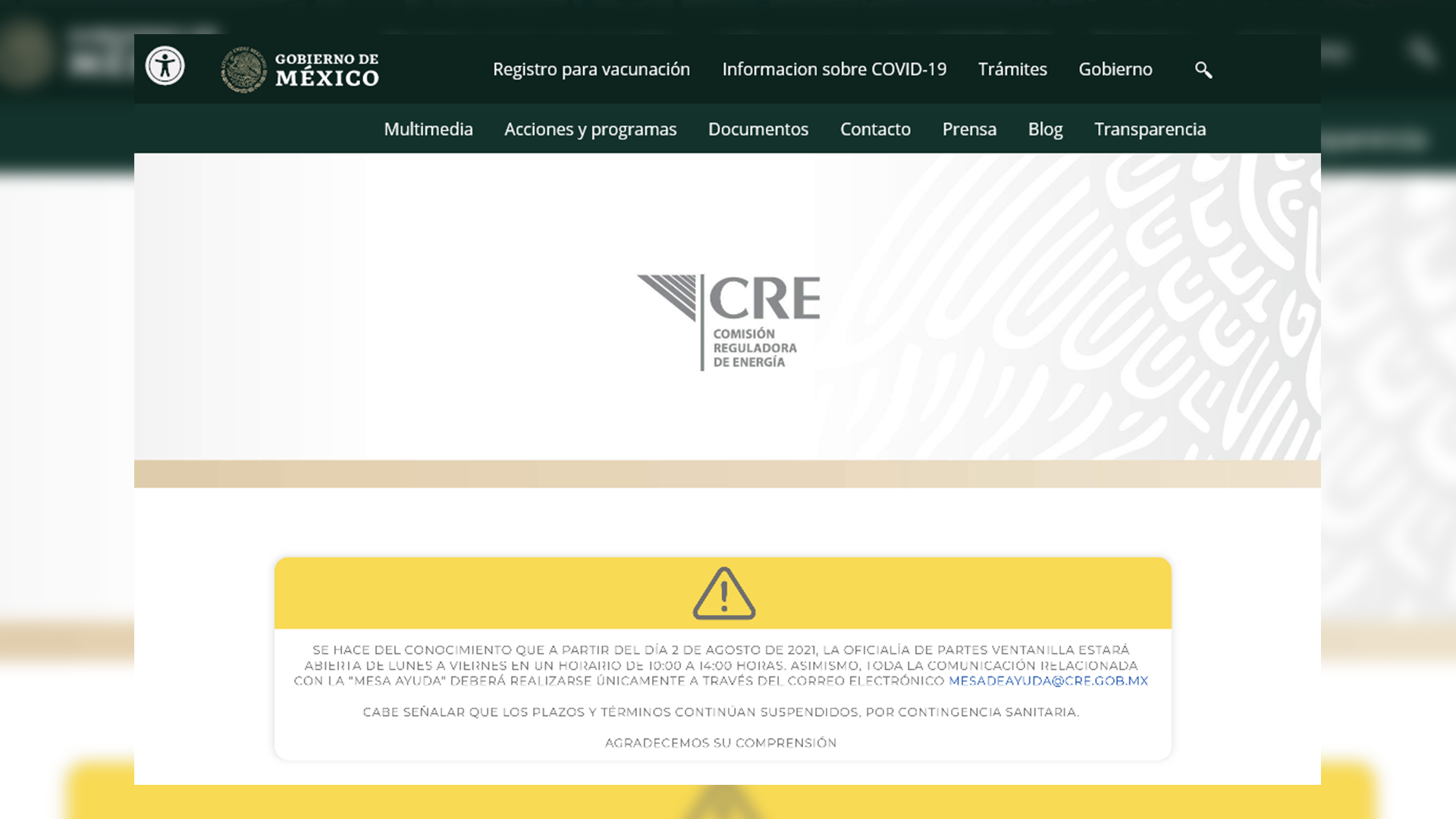 pagina web de la Comisión Reguladora de Energía (CRE)