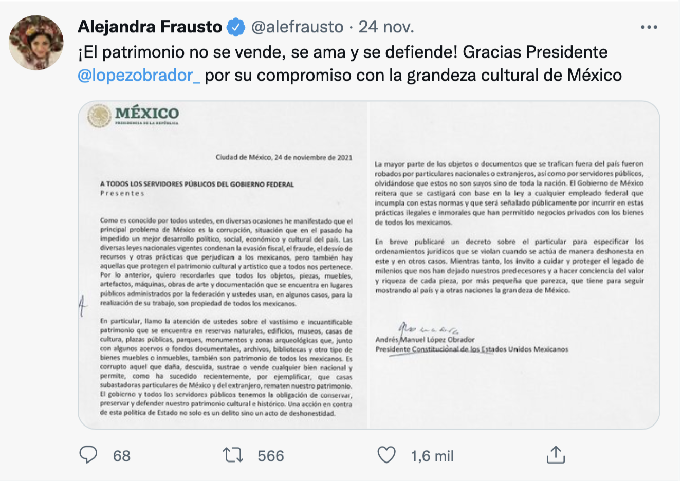 El presidente Andrés Manuel López Obrador mandó a todos los servidores públicos federales un documento fechado el 24 de noviembre de este año, en el que manifiesta que “el principal problema de México es la corrupción”