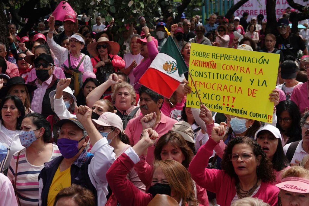 La llamada "Marea rosa" se concentró el domingo 11 de agosto para manifestar en contra de la supuesta sobrerrepresentación de Morena.